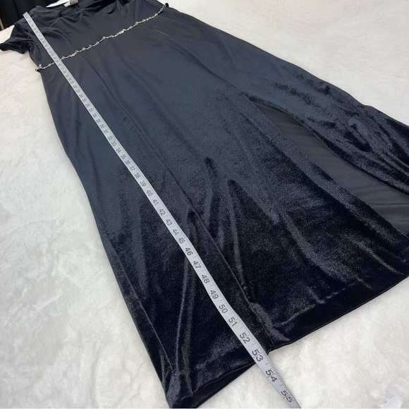 Vtg SCARLETT Stretch Velvet  Midi Pencil Dress Sz 9/10 Black Queen Ann Neckline - Picture 11 of 14